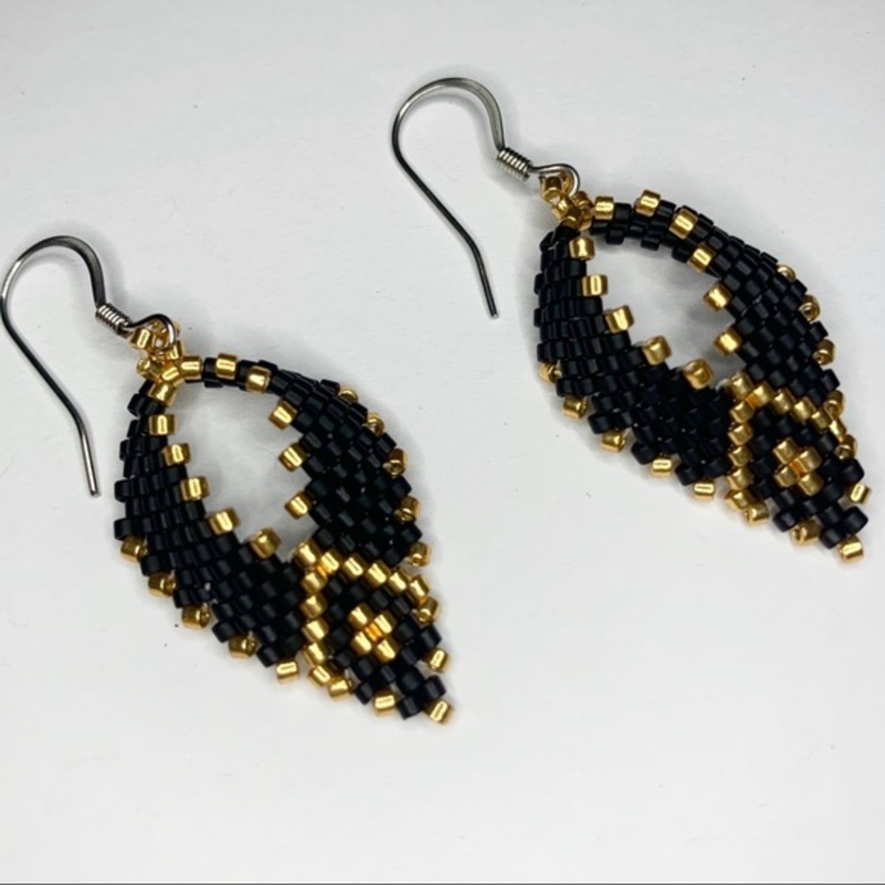 Handmade Russian leaf seed beads boho earrings